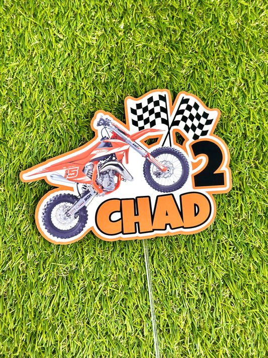 Dirt Bike Motorbike Orange Personalised Cake Topper