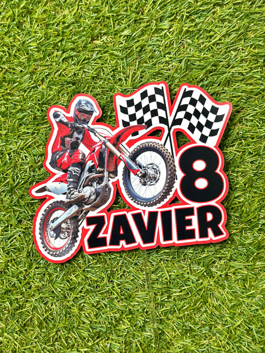 Dirt Bike Motorbike Red Personalised Cake Topper