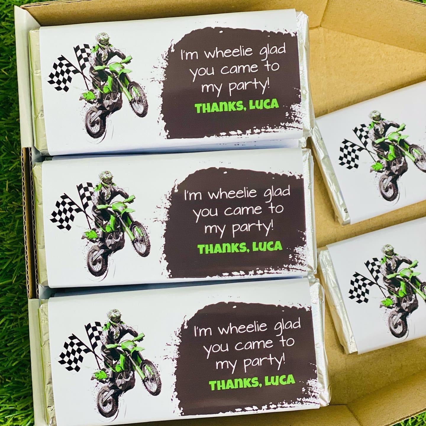 Dirt Bike Personalised Chocolate Bar Party Favour x 4