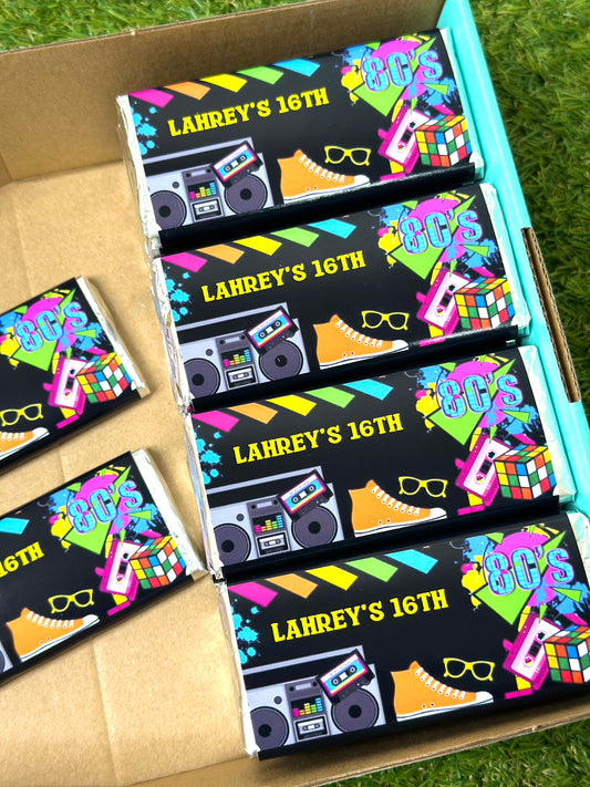 Disco 80's Personalised Chocolate Bar Party Favour x 4