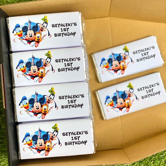 Disney Donald Mickey Mouse Personalised Chocolate Bar Party Favour x 4
