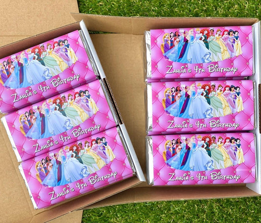 Disney Princess Personalised Chocolate Bar Party Favour x 4