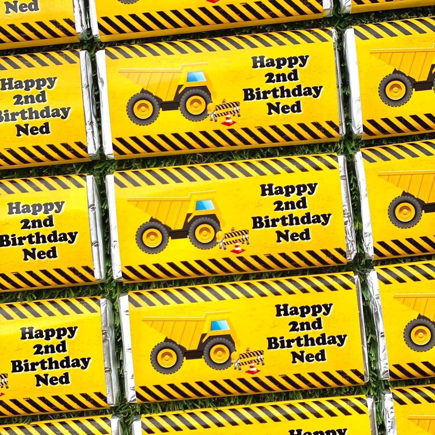 Dump Truck Construction Personalised Chocolate Bar Party Favour x 4
