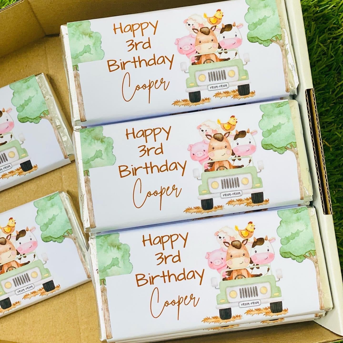 Farm Yard Animals Personalised Chocolate Bar Party Favour x 4