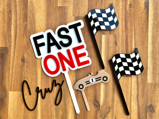 Fast ONE Race Car Acrylic Cake Topper SET