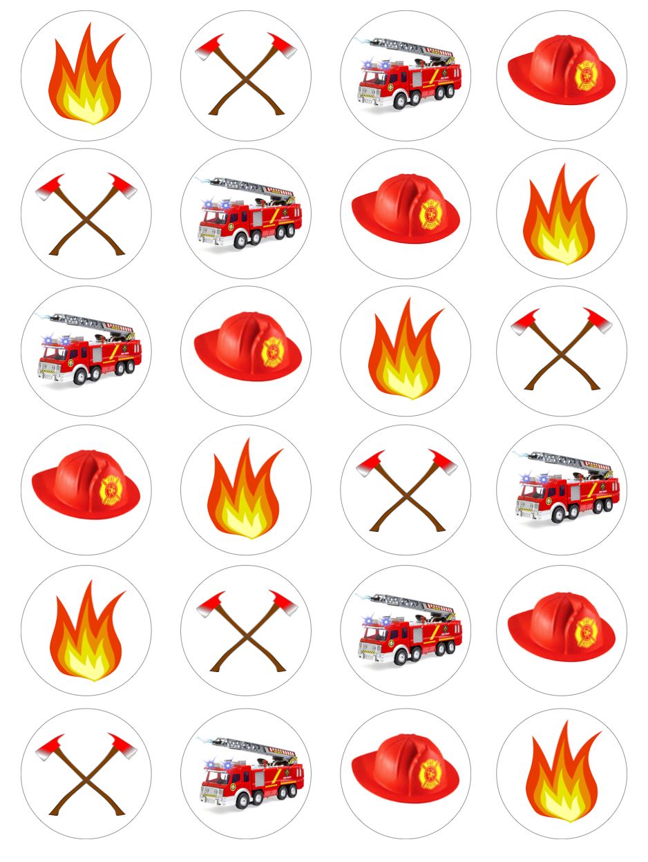 Fire Firetruck #1 Cupcake Edible Icing Image Toppers
