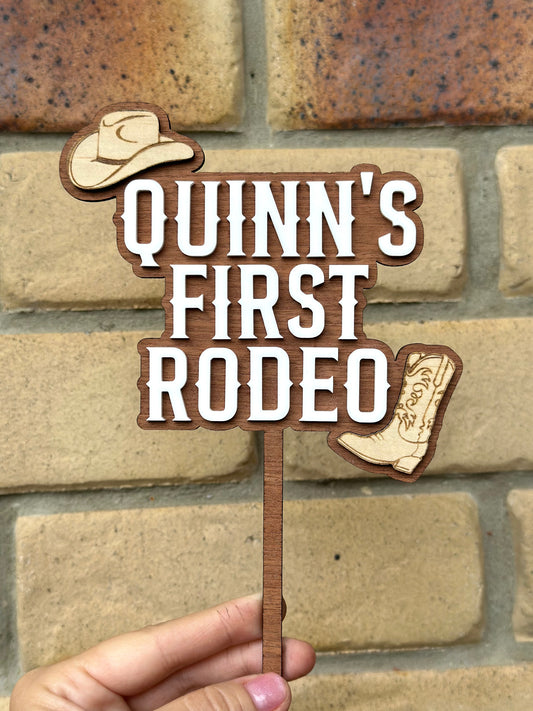 First Rodeo Name Double Layer Custom Acrylic Cake Topper