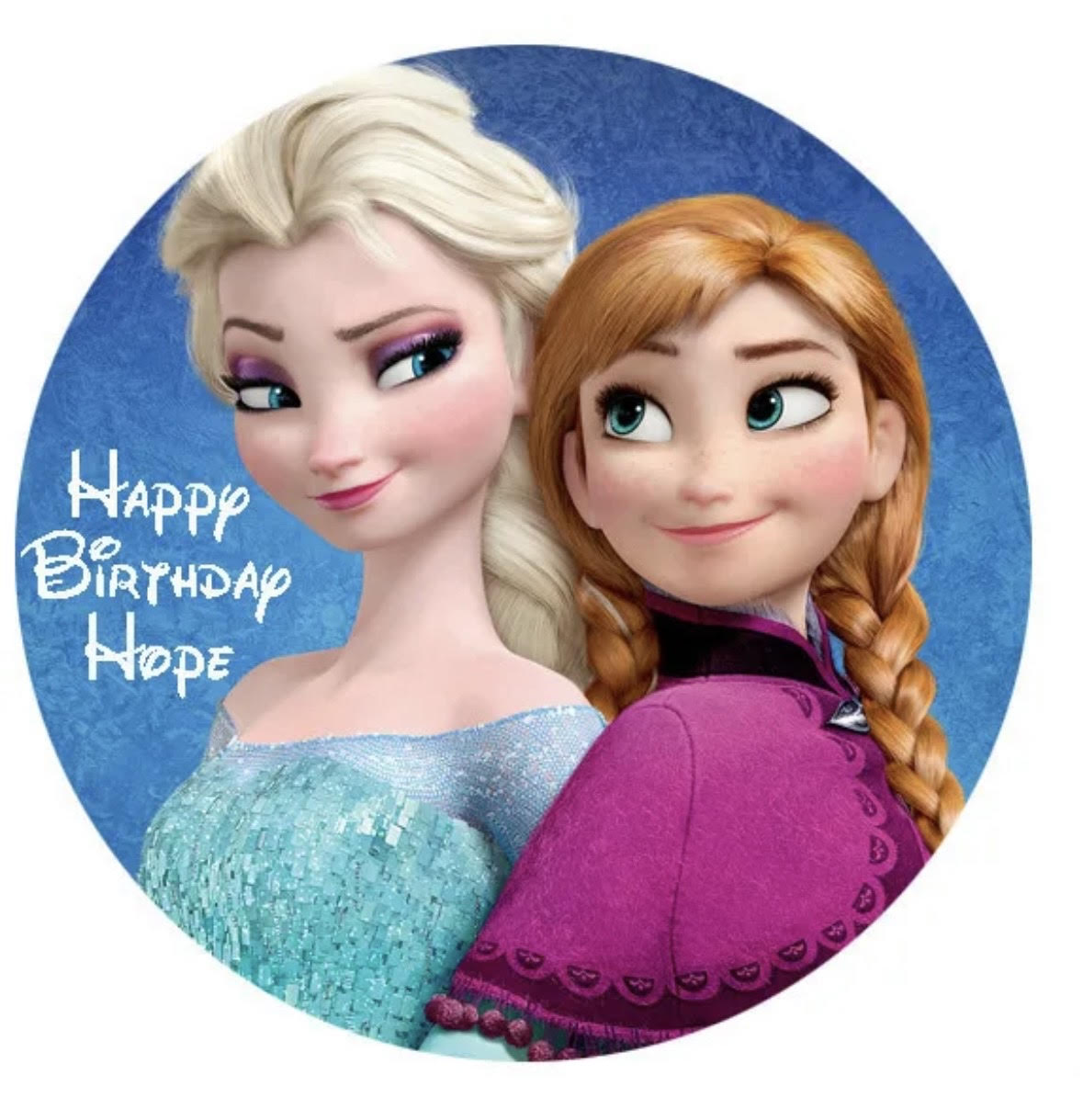 Frozen Anna & Elsa Round Cake Edible Icing Image Topper 19cm