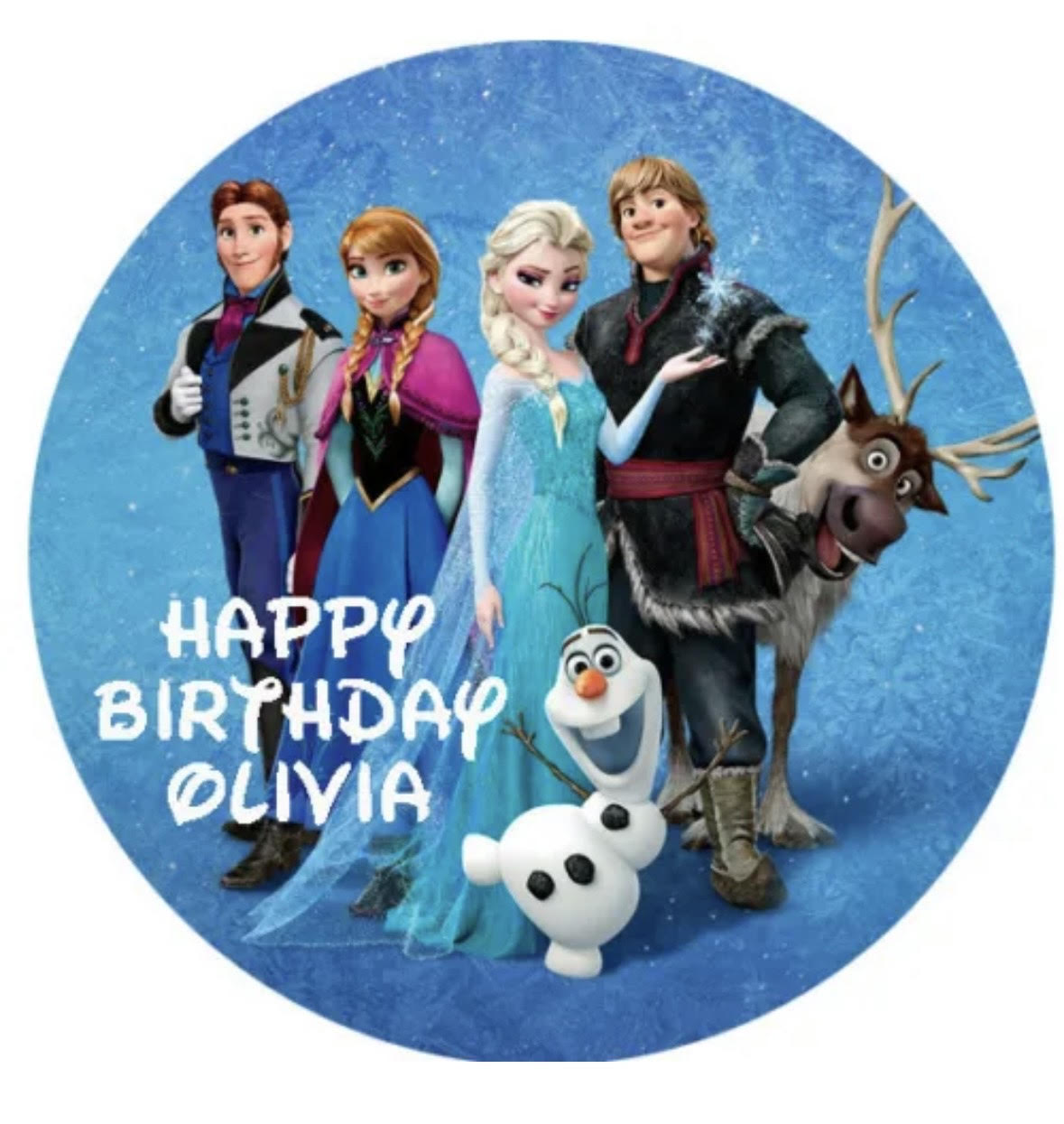 Frozen Round Cake Edible Icing Image Topper 19cm