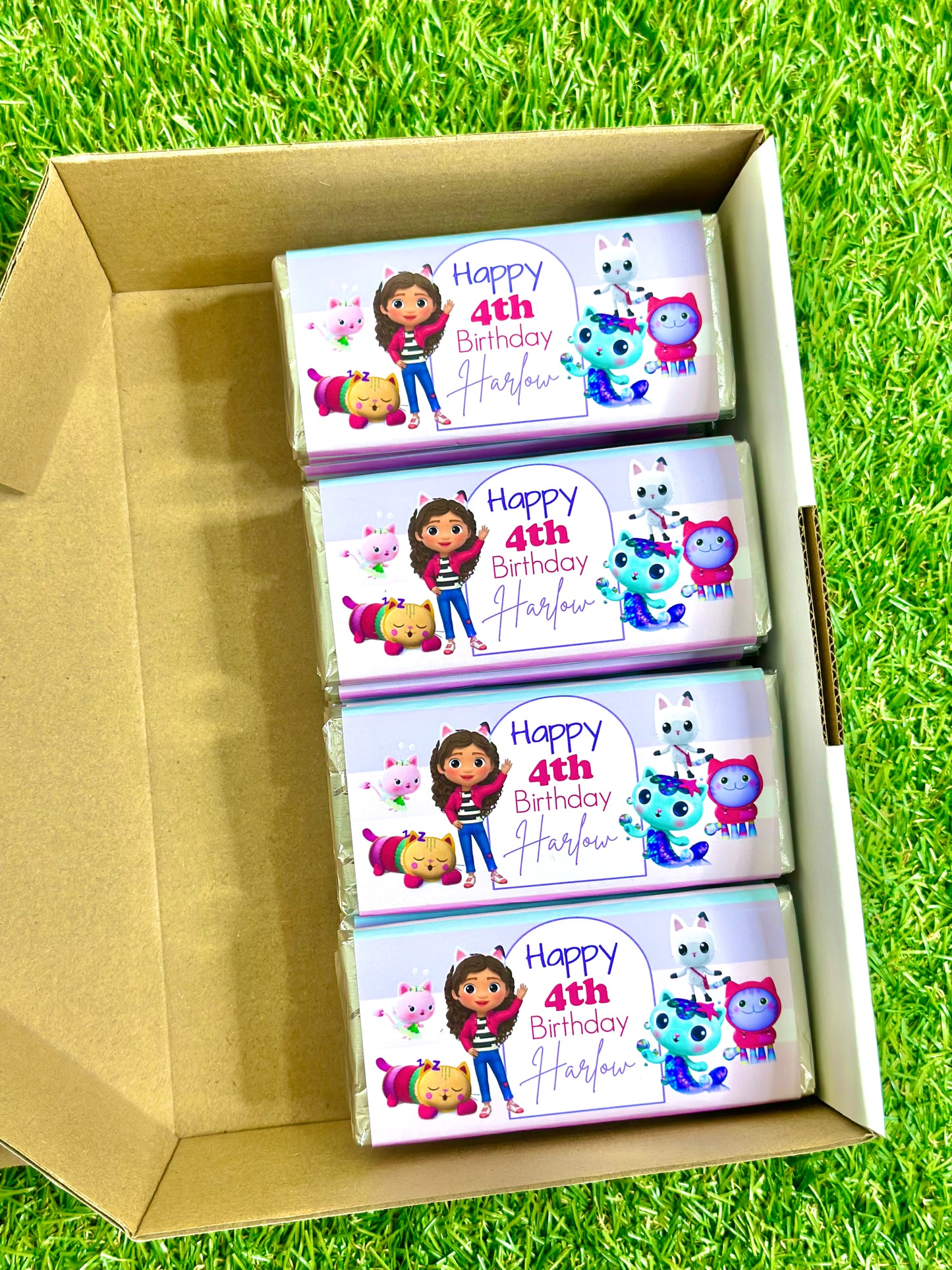 Gabby's Dollhouse Personalised Chocolate Bar Party Favour x 4