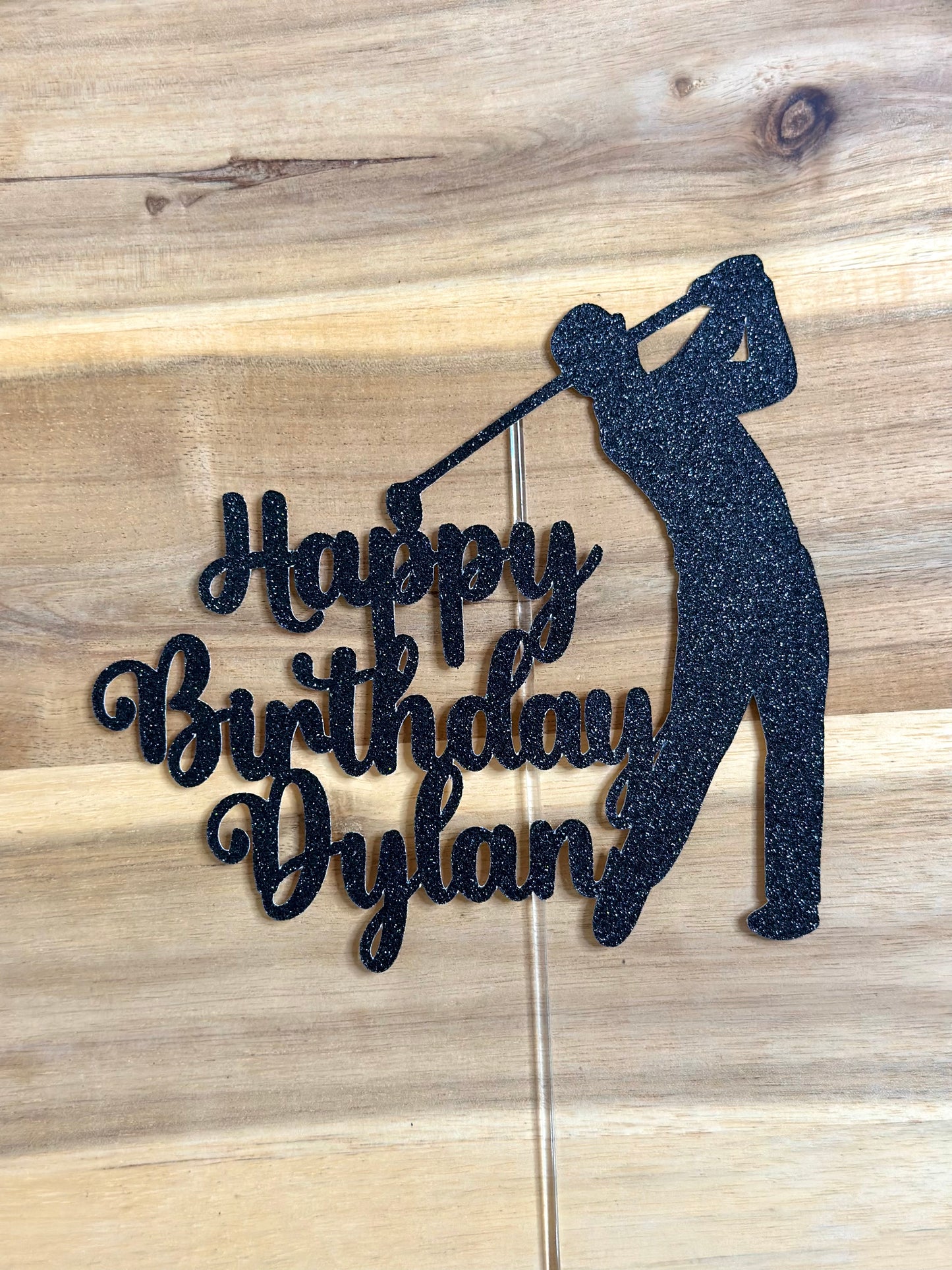Golf Golfer Personalised Glitter Cake Topper