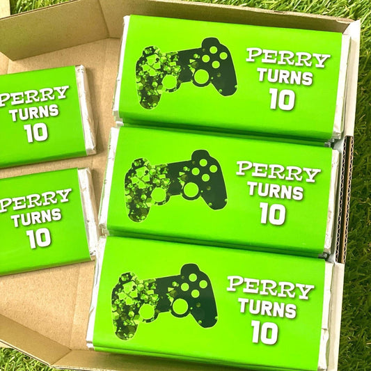 Green Gamer Personalised Chocolate Bar Party Favour x 4