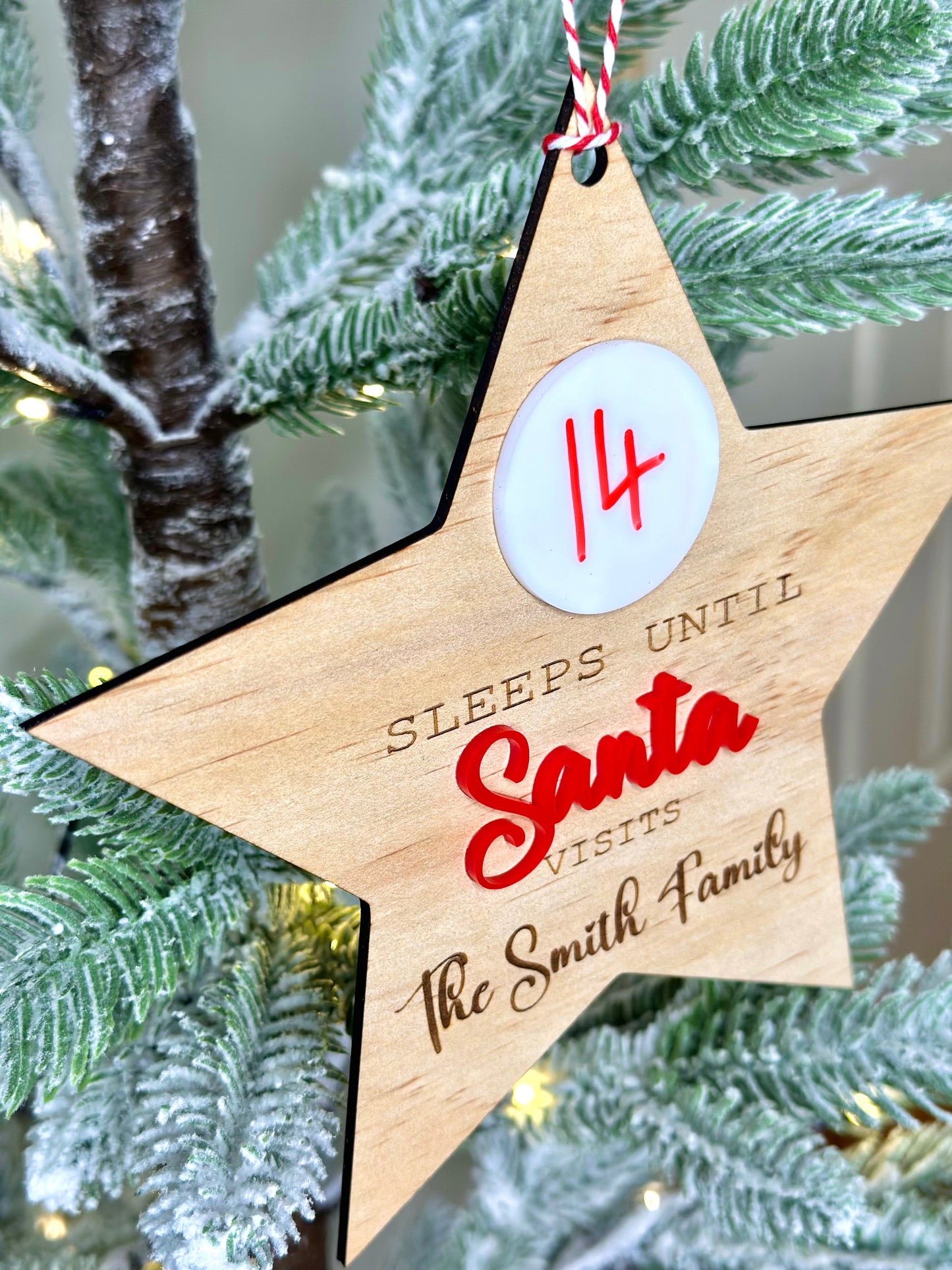 Hanging Santa Christmas Countdown Star - Personalised