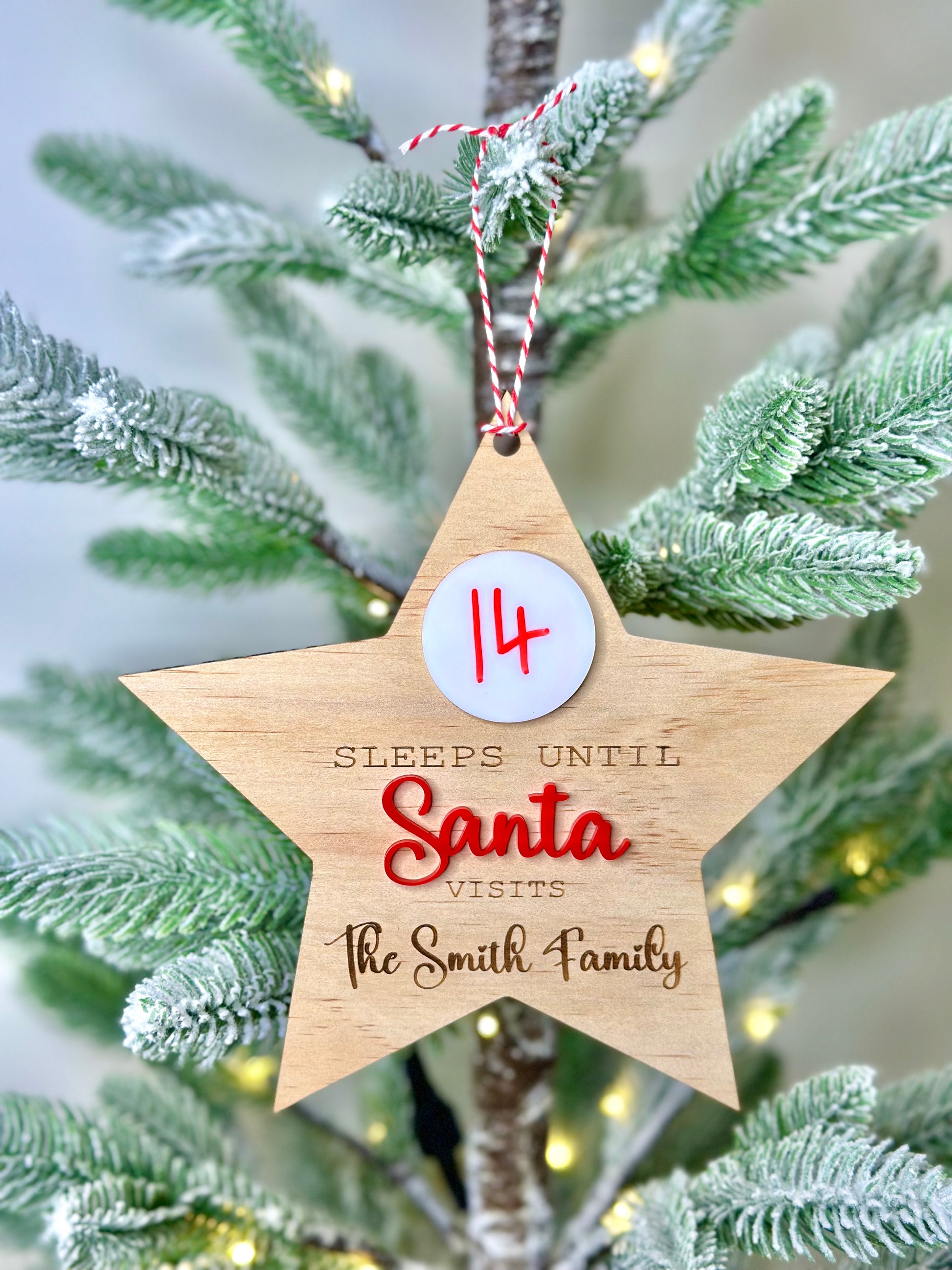 Hanging Santa Christmas Countdown Star - Personalised
