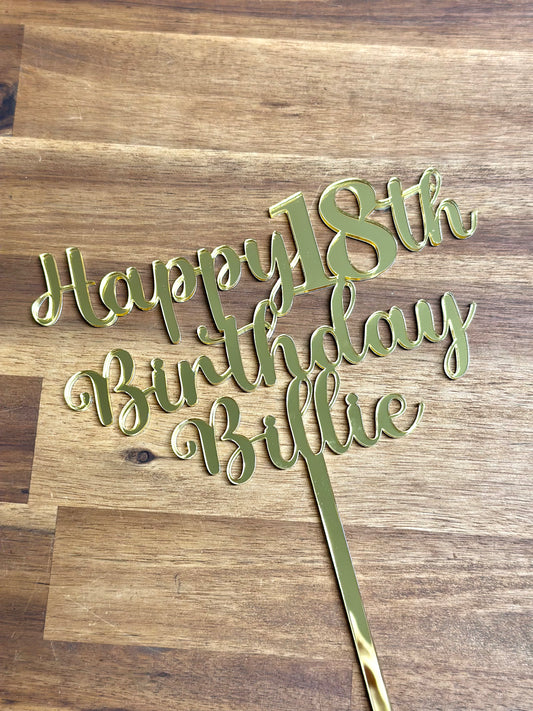 Happy Age Birthday Name Custom Acrylic Cake Topper #3