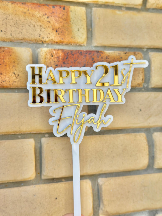 Happy Age Birthday Name Double Layer Custom Acrylic Cake Topper