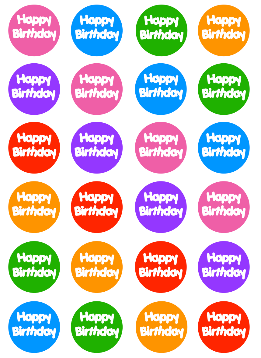 Happy Birthday Coloured Cupcake Edible Icing Image Toppers – Blissful ...