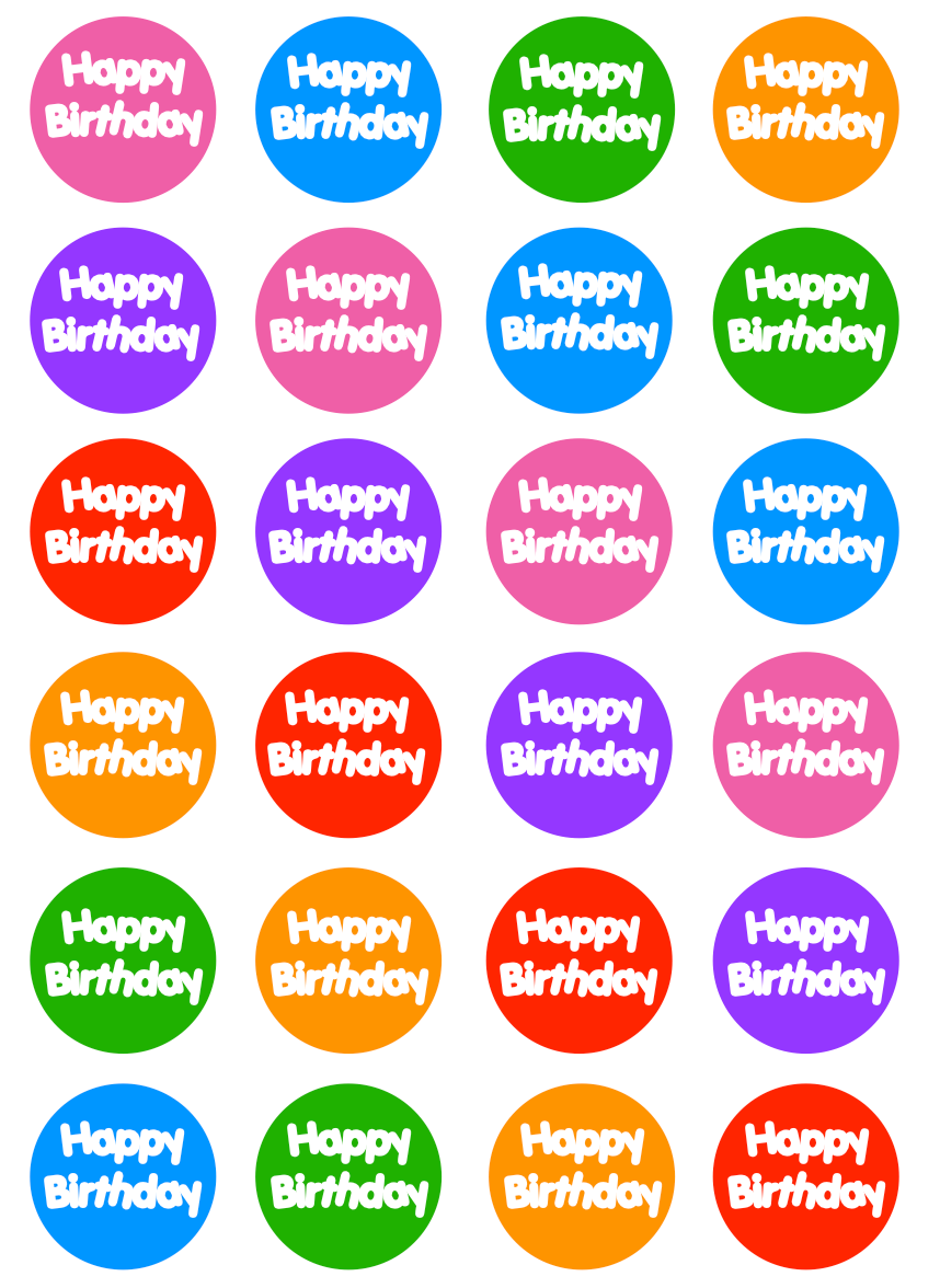 Happy Birthday Coloured Cupcake Edible Icing Image Toppers