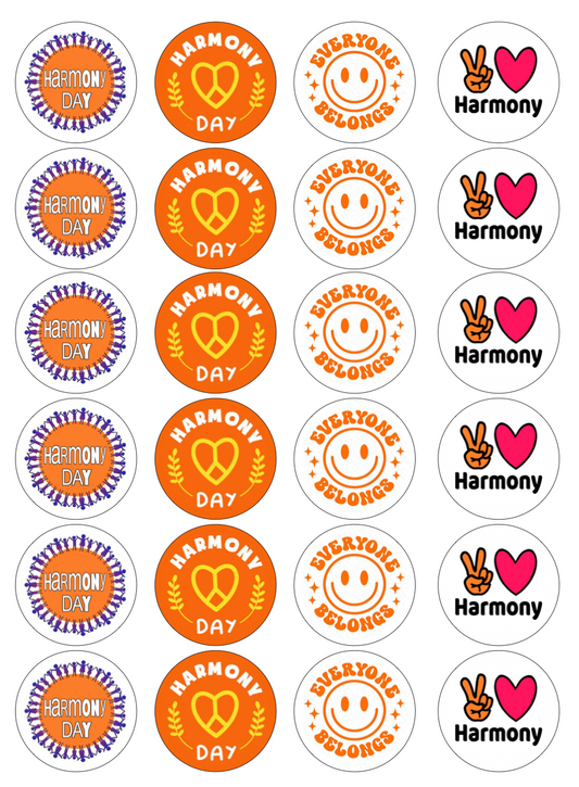 Harmony Day Cupcake Edible Icing Image Toppers