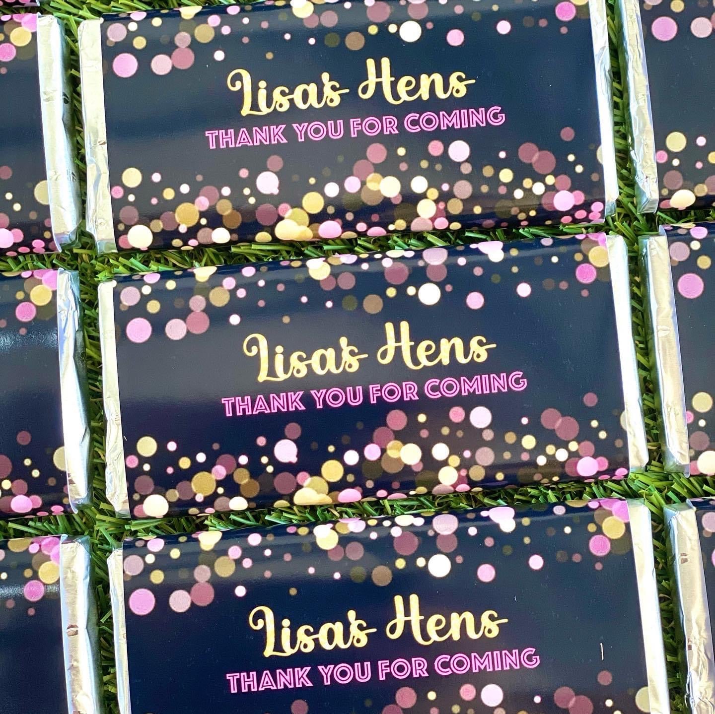 Hens Black Pink Gold Personalised Chocolate Bar Party Favour x 4