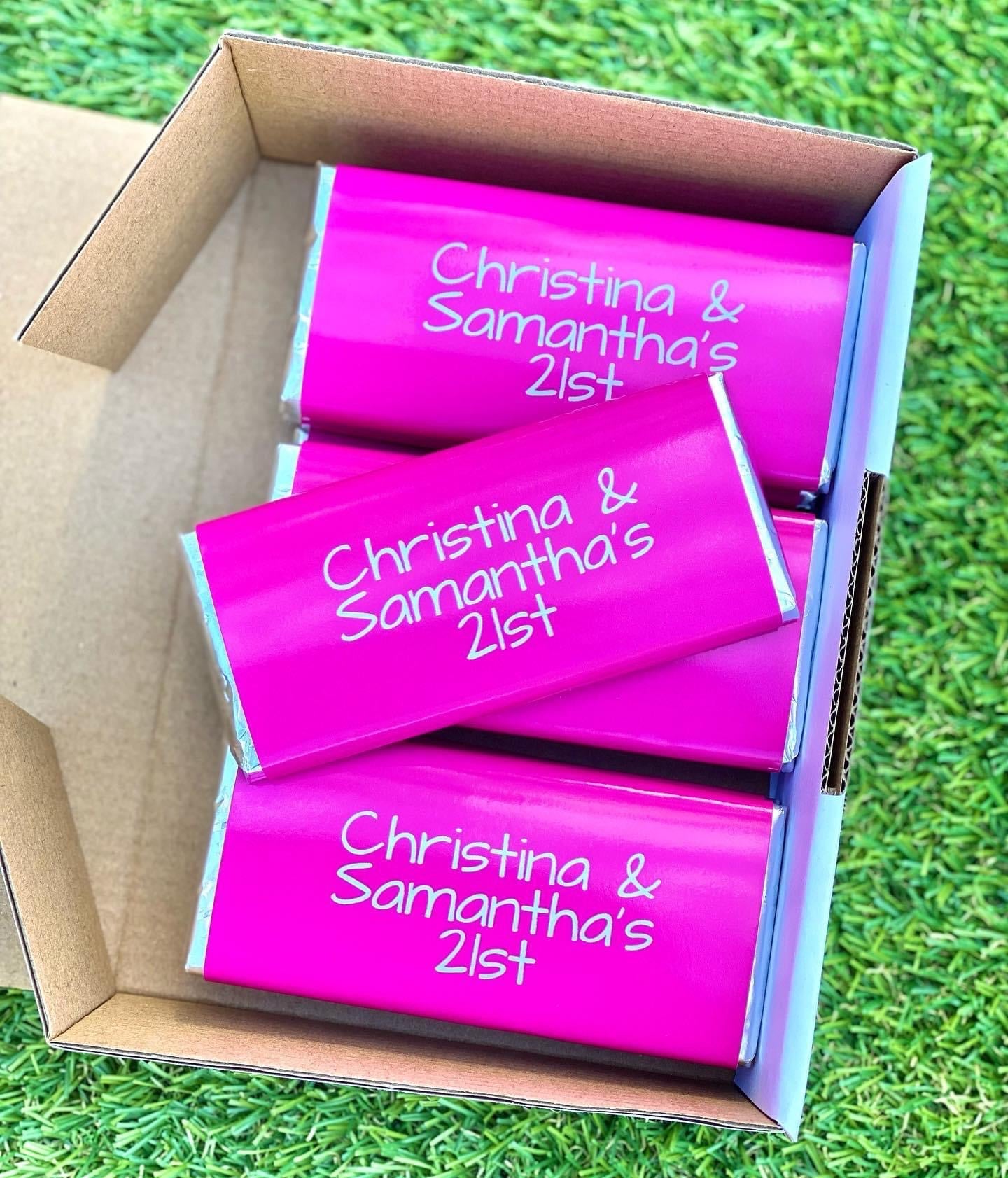 Hot Pink Personalised Chocolate Bar Party Favour x 4