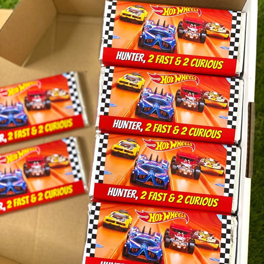 Hot Wheels Personalised Chocolate Bar Party Favour x 4