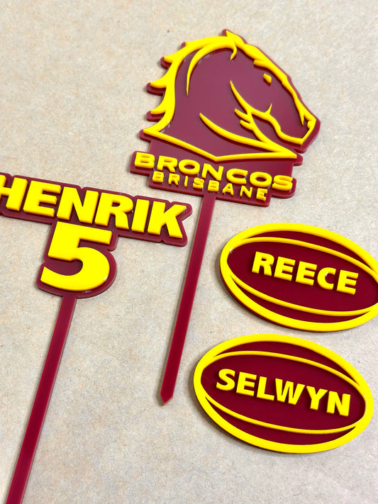Brisbane Broncos Acrylic Cake Topper SET