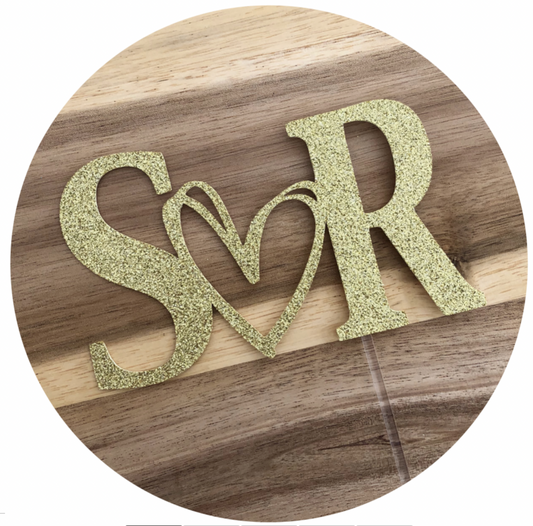 Initials Love Heart Wedding Engagement Personalised Glitter Cake Topper