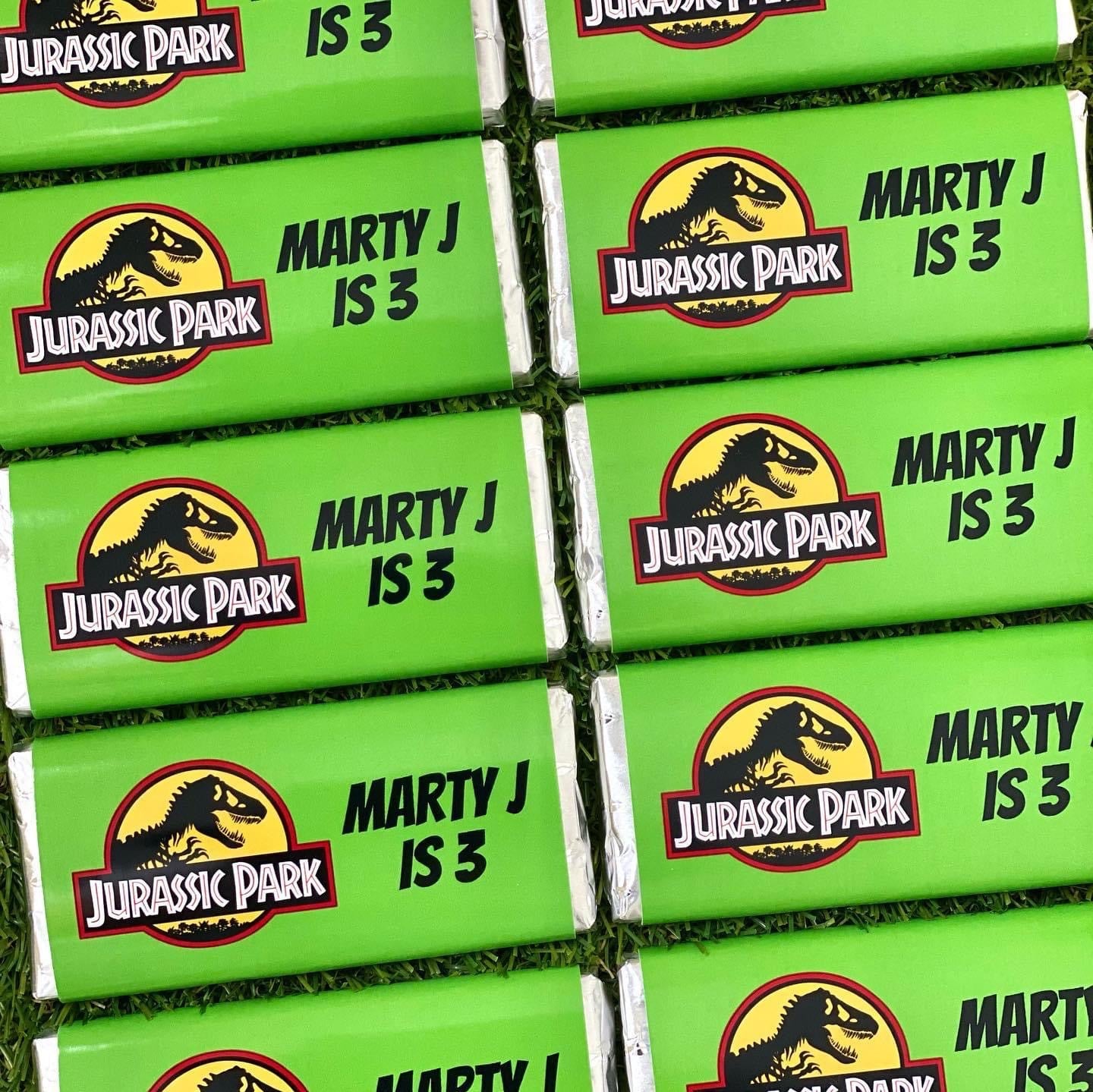 Jurassic Park #1 Personalised Chocolate Bar Party Favour x 4