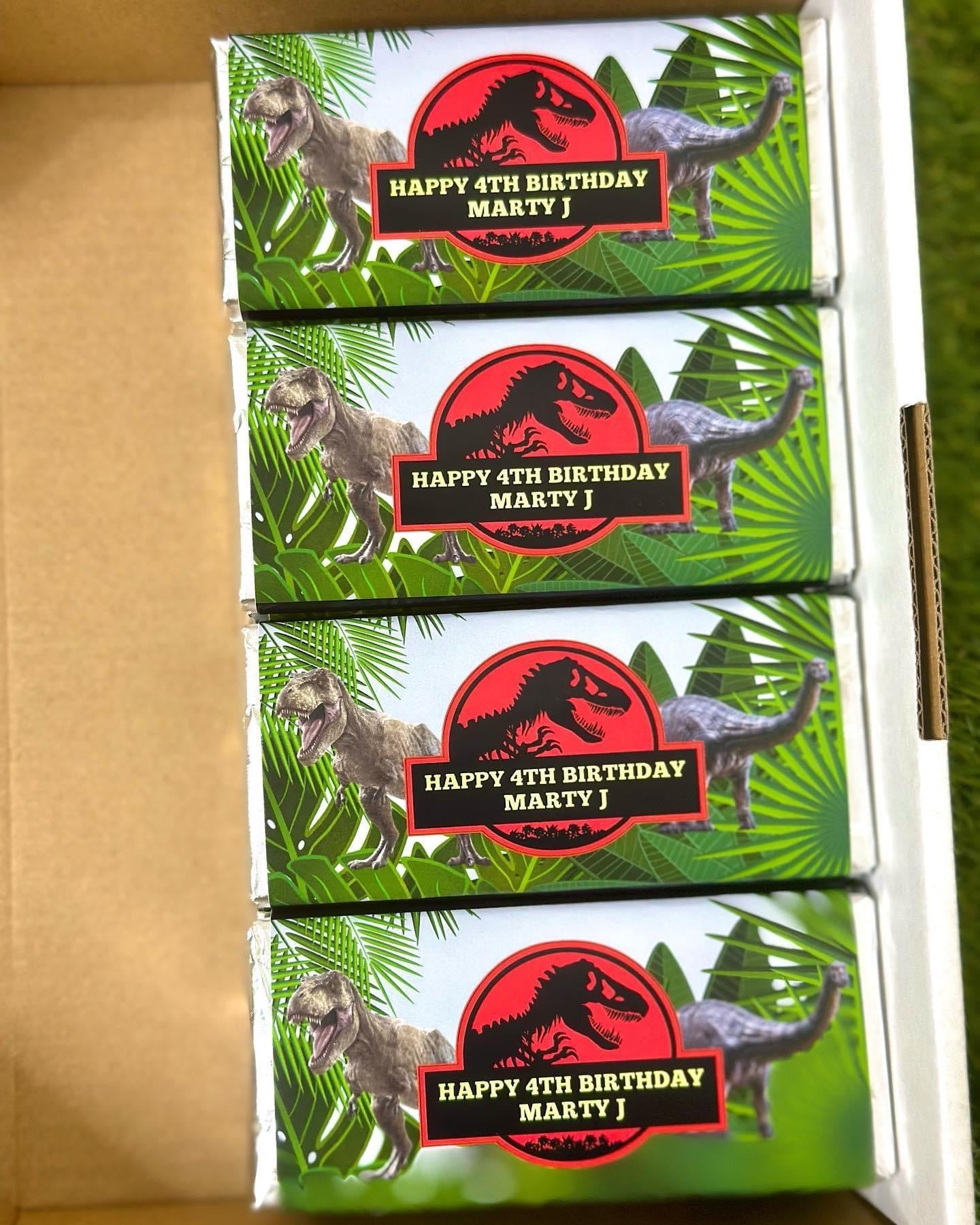 Jurassic Park #3 Personalised Chocolate Bar Party Favour x 4