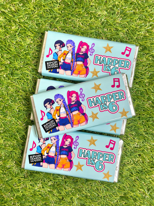 Kpop Demon Hunters Personalised Chocolate Bar Party Favour x 4