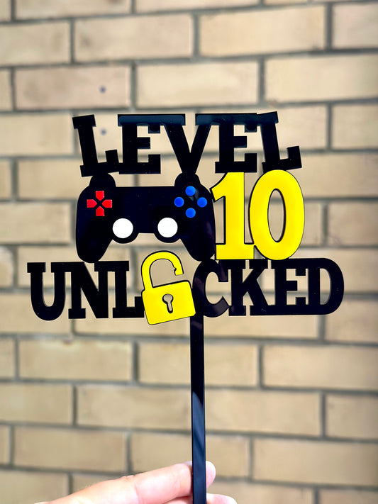 Level Age Unlocked Gaming Double Layer Custom Acrylic Cake Topper