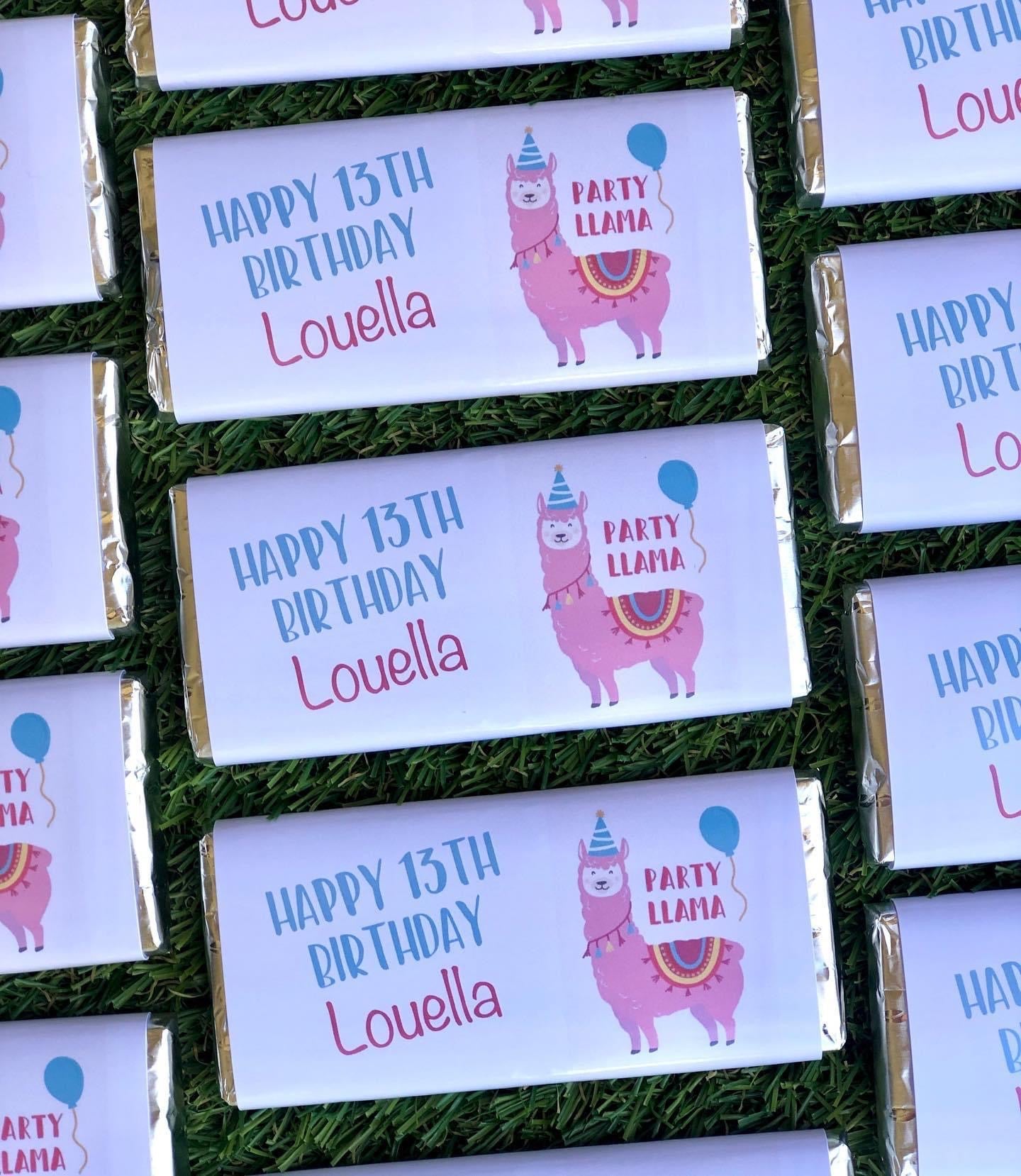 Llama Personalised Chocolate Bar Party Favour x 4