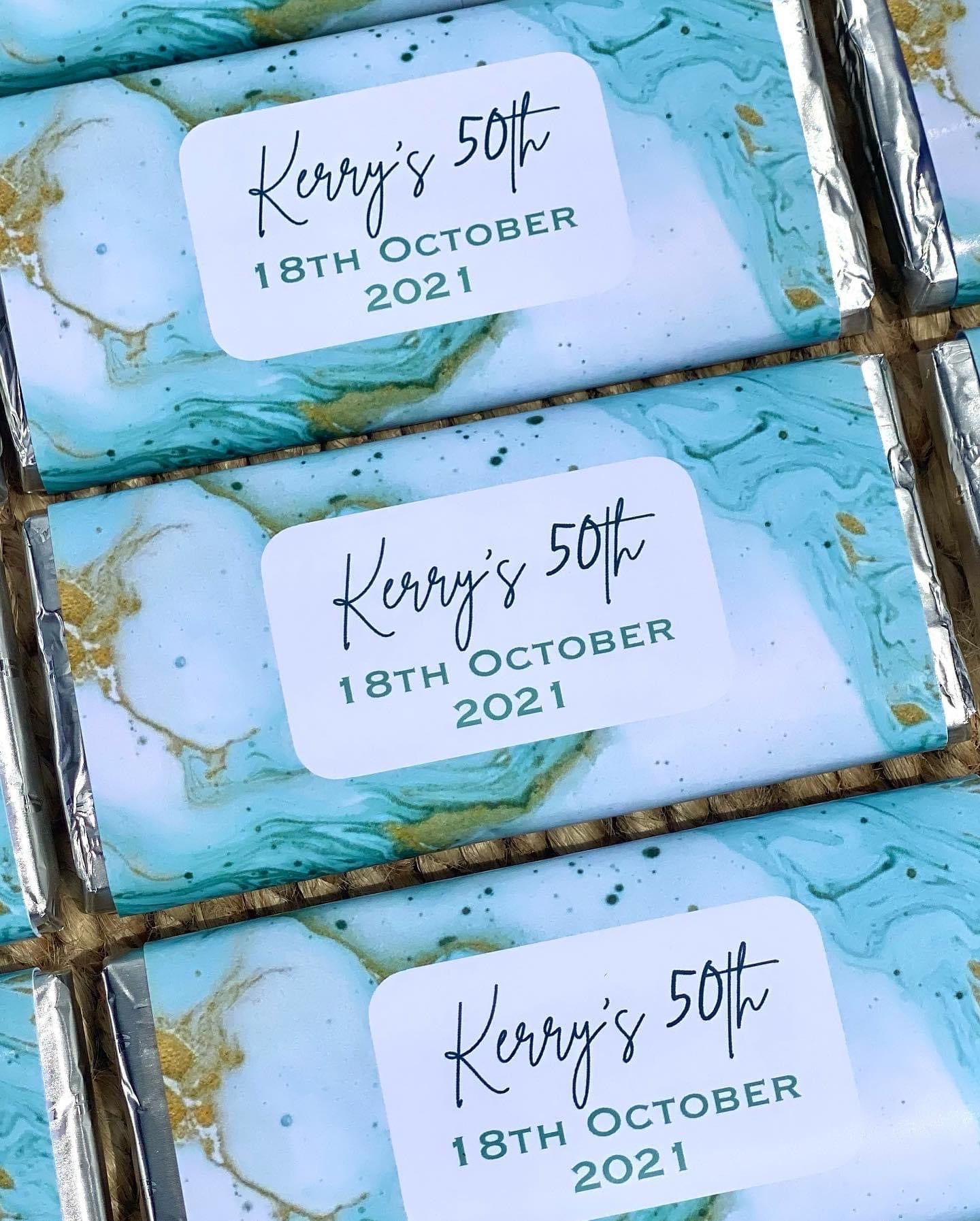 Marble Aqua Birthday Personalised Chocolate Bar Party Favour x 4