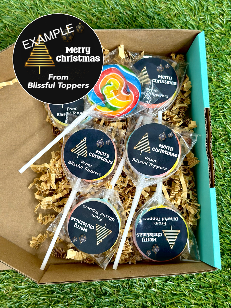 Merry Christmas Black Personalised Name Business Lollipop 10 pack
