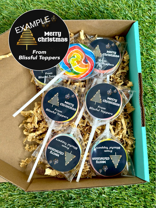 Merry Christmas Black Personalised Name Business Lollipop 10 pack