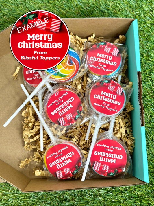 Merry Christmas Red Personalised Name Business Lollipop 10 pack