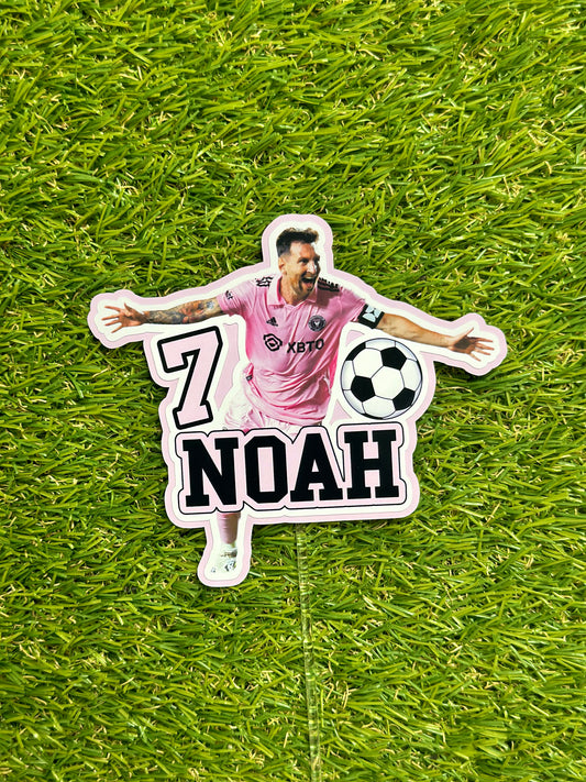 Messi Miami Pink Soccer Personalised Cake Topper