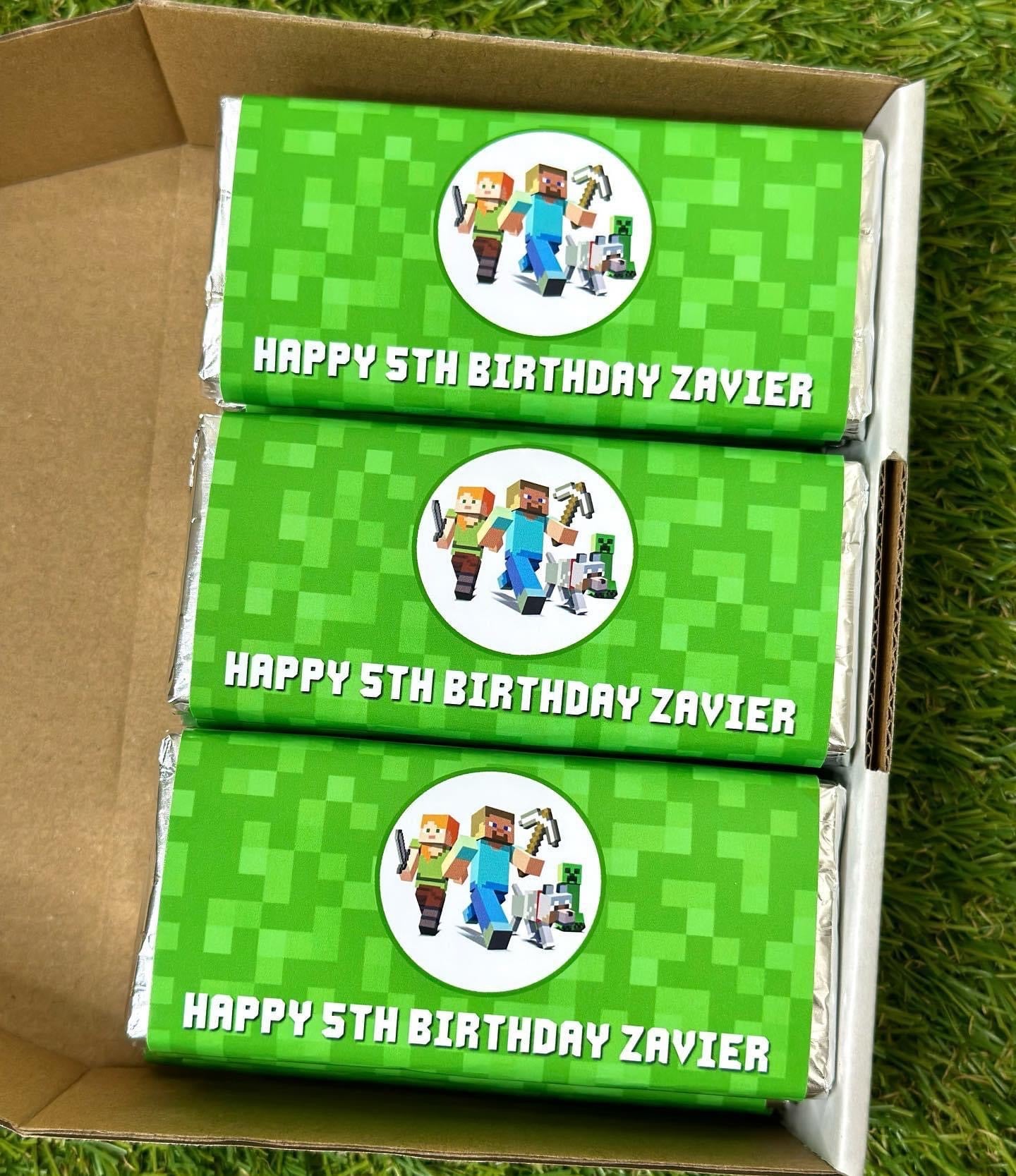 Minecraft Personalised Chocolate Bar Party Favour x 4