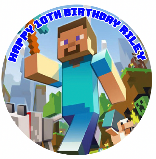 Minecraft Steve #1 Round Cake Edible Icing Image Topper 19cm