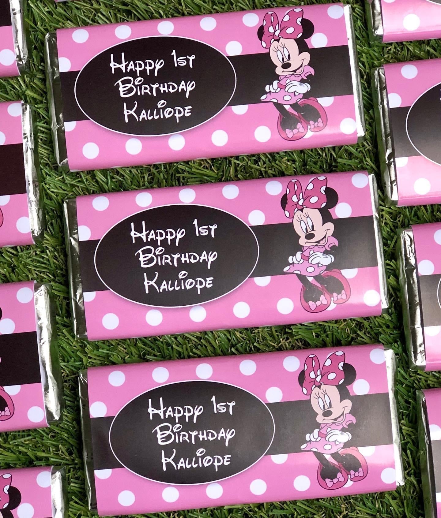 Minnie Mouse #1 Personalised Chocolate Bar Party Favour x 4