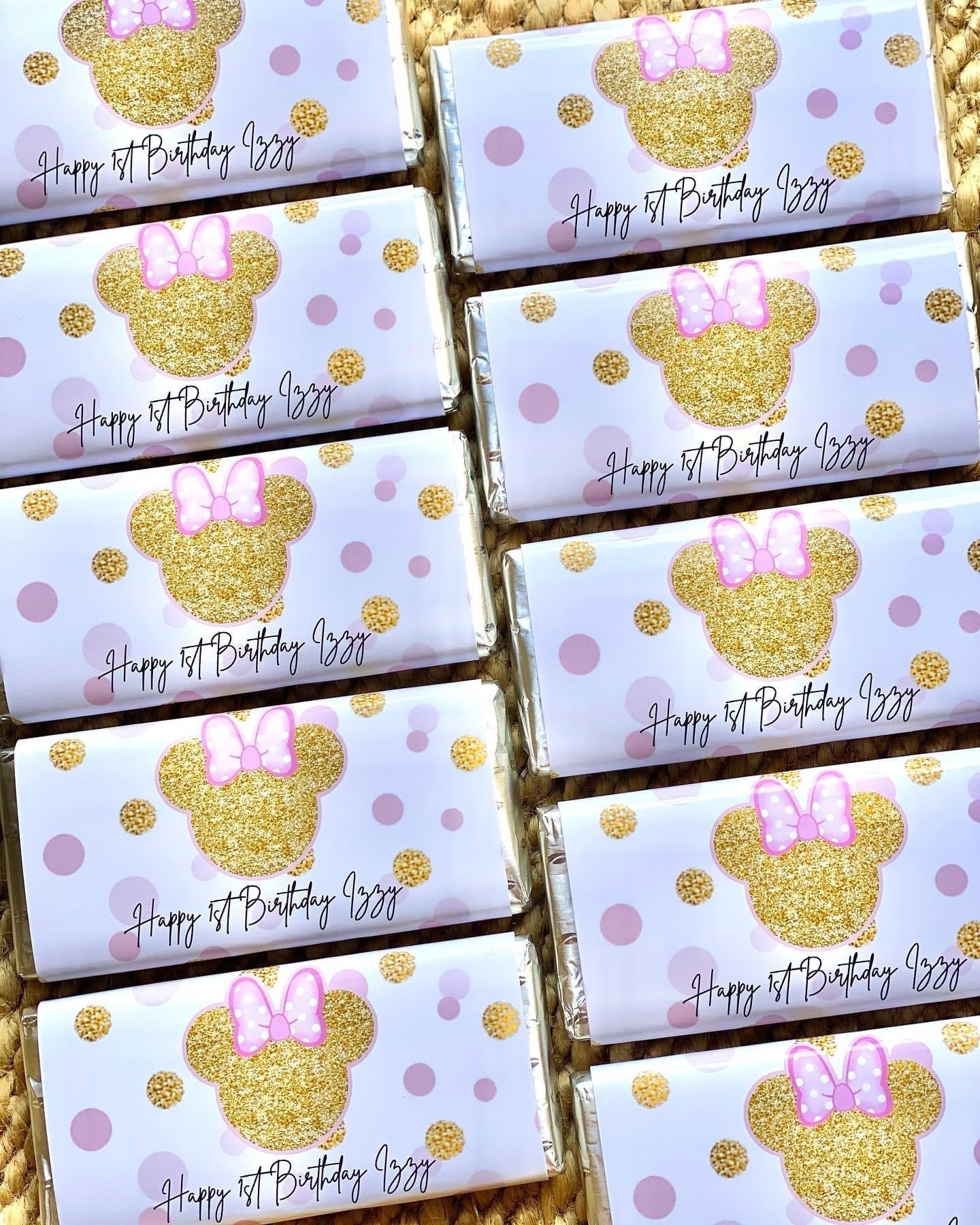Minnie Mouse #2 Personalised Chocolate Bar Party Favour x 4
