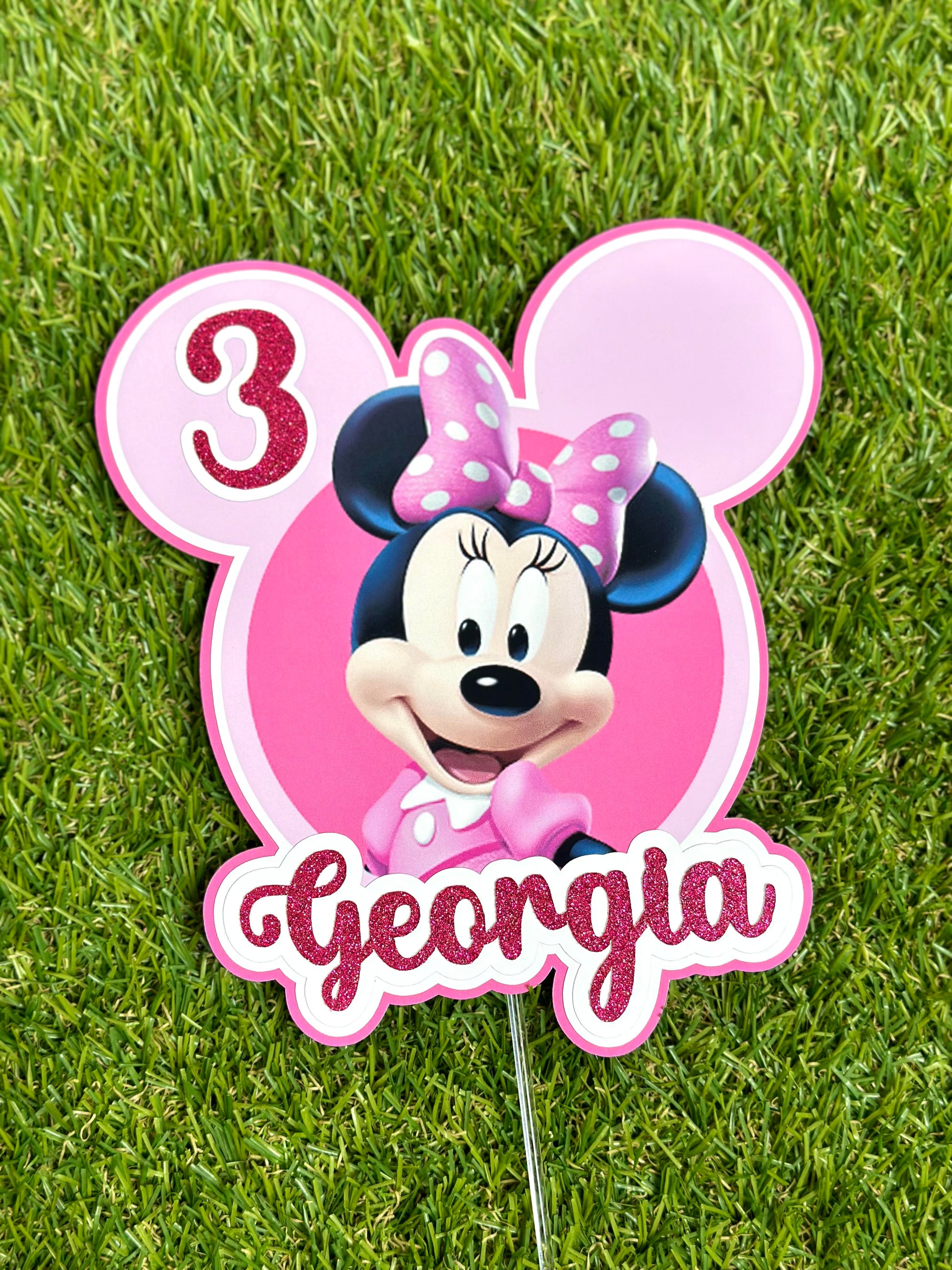 Minnie Mouse Personalised Glitter Cake Topper