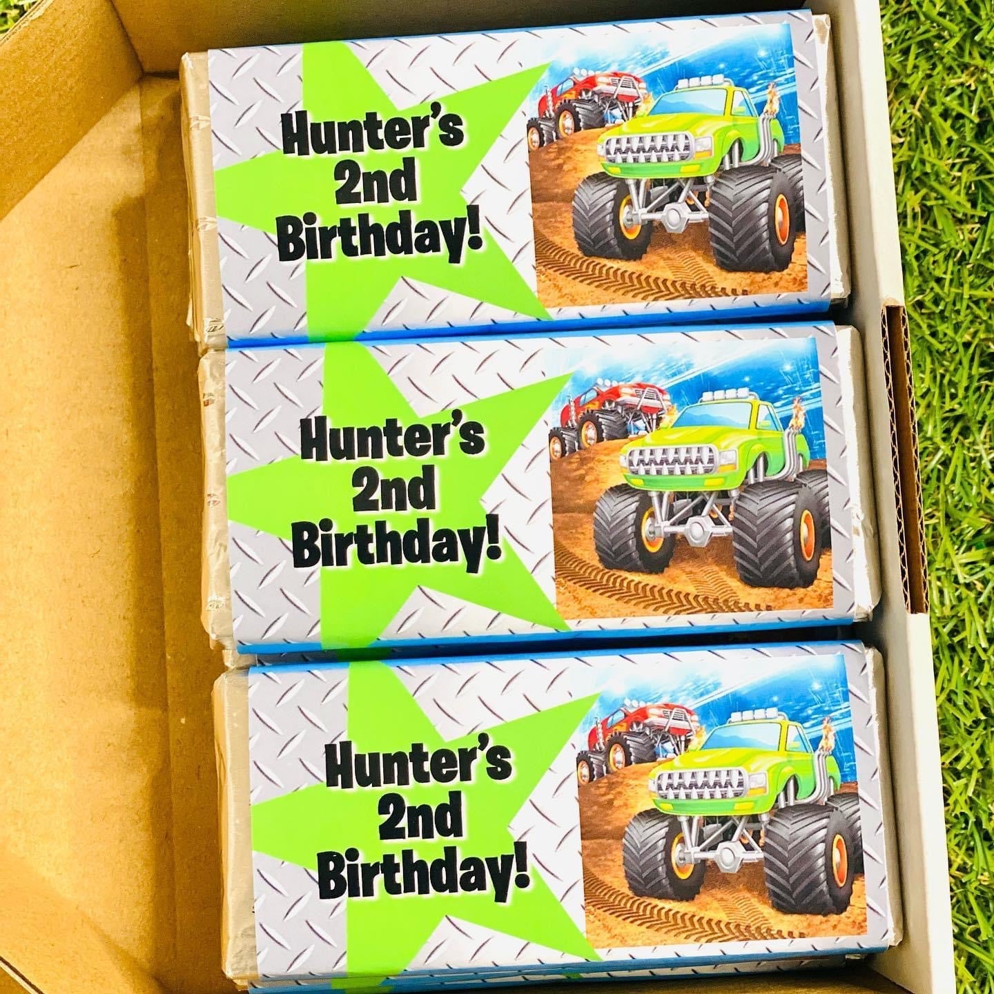 Monster Truck #1 Personalised Chocolate Bar Party Favour x 4