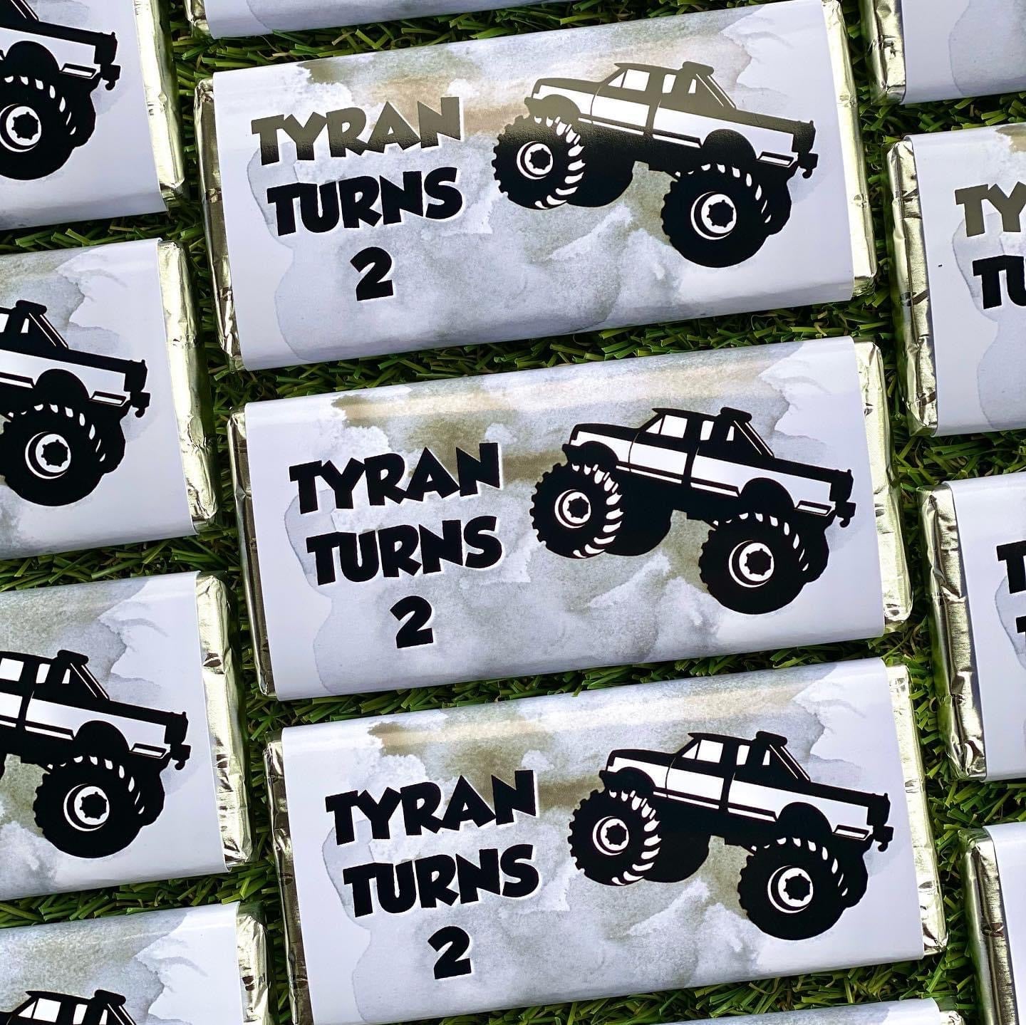 Monster Truck #2 Personalised Chocolate Bar Party Favour x 4