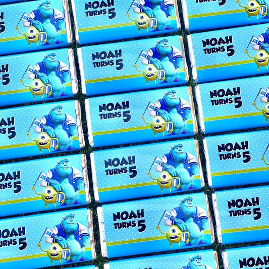 Monsters Inc Personalised Chocolate Bar Party Favour x 4