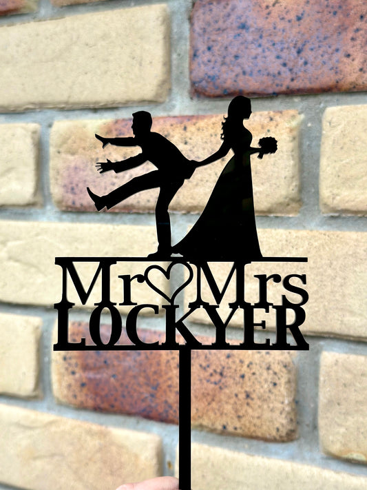 Mr & Mrs Surname Bride Groom Wedding Custom Acrylic Cake Topper