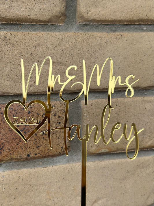 Mr & Mrs Surname Date Wedding Custom Acrylic Cake Topper #2