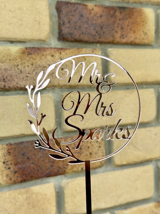 Mr & Mrs Surname Wedding Circle Custom Acrylic Cake Topper