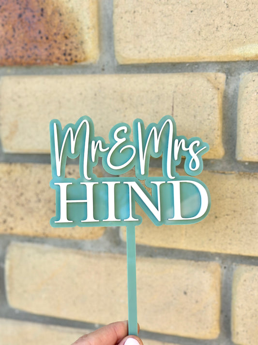 Mr & Mrs Surname Wedding Custom Acrylic Cake Topper